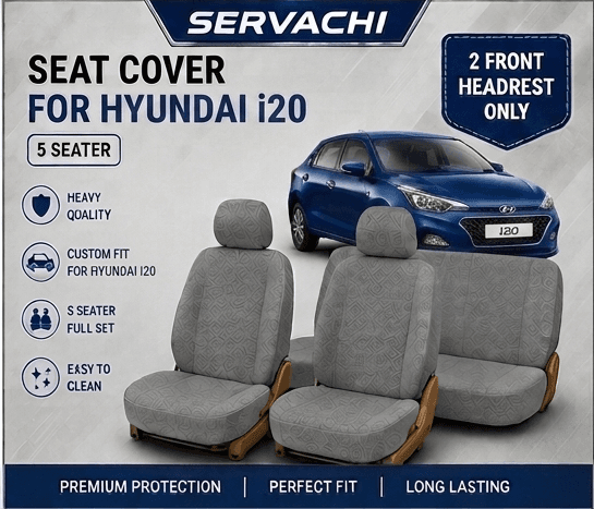 SERVACHI Cotton Car Seat Towel Cover for Hyundai i20 5 Seater | 2 Front Headrest Only |